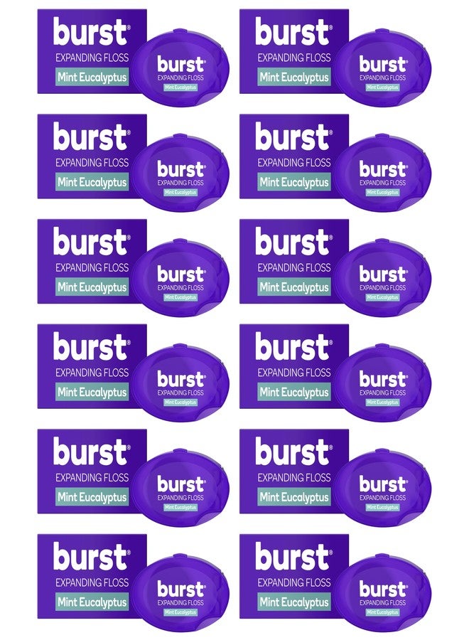BURST Travel Expanding Dental Floss (12 Pack, 5.5 Yards Each) | Mini Mint Eucalyptus Tooth Floss for On-The-Go | Stain Absorbing, Xylitol-Coated, Vegan | Paraben Free Expanding Floss - Image 1